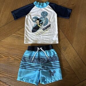 Toddler Boy 18-24 Months Disney Mickey Mouse Rash Guard Swim Top Trunks Set